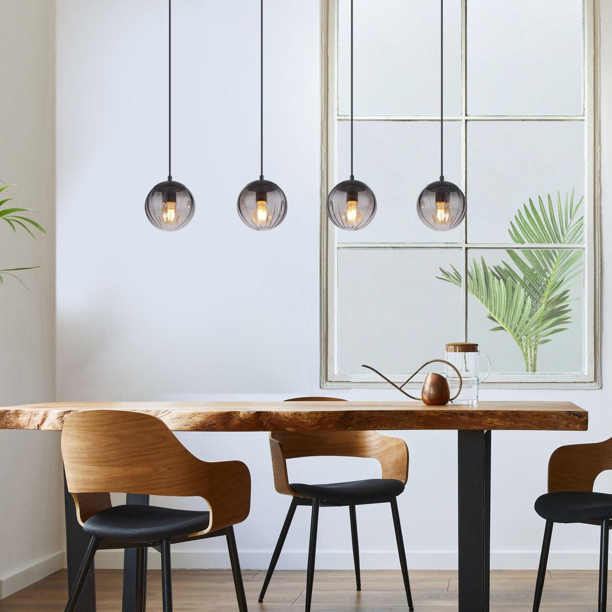 Pendelleuchte, Metall, Glas, 4 Strahler, 104 cm x 17 cm