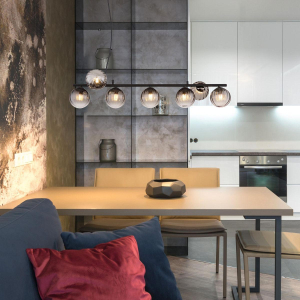 Pendelleuchte, 7 Lichtquellen, Glas Kugel, Rauchfarbig, 95 cm x 28 cm