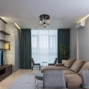 Deckenleuchte, Metall, Schwarz, Glas, Rauchfarbe, 46 cm Ø