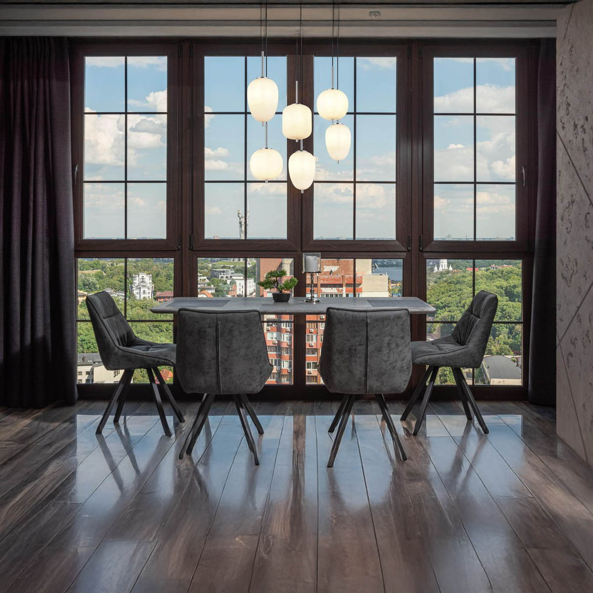 Pendelleuchte, Metall, Nickel, Glas, Opal, 6 Lichtquellen, 80 cm x 34 cm