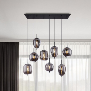 Pendelleuchte, Metall, Schwarz, Rauchfarbig, Glas, 8 Flammig, 94 cm x 34 cm