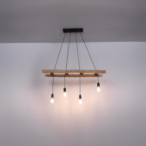 Pendelleuchte, Schwarz, Natur, Holz, 4 Lichtquellen, 115 cm x 30 cm