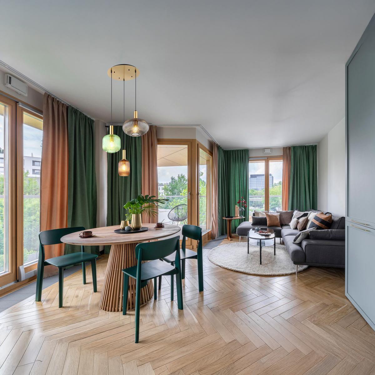 Pendelleuchte, Metall, Glas, Messingfarben, Bunt, 55 cm Ø