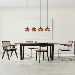 Pendelleuchte, Metall, Glas, Schwarz, Kupfer, 4 Lichtquellen, 100 cm x 18 cm