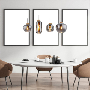 Pendelleuchte, Metall, Glas, Hanf, Schwarz, Rauchfarbe, 96 cm x 23 cm