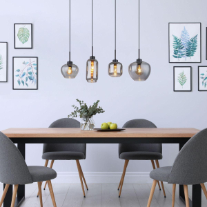 Pendelleuchte, Metall, Glas, Schwarz, Rauchfarbe, 100 cm x 24 cm