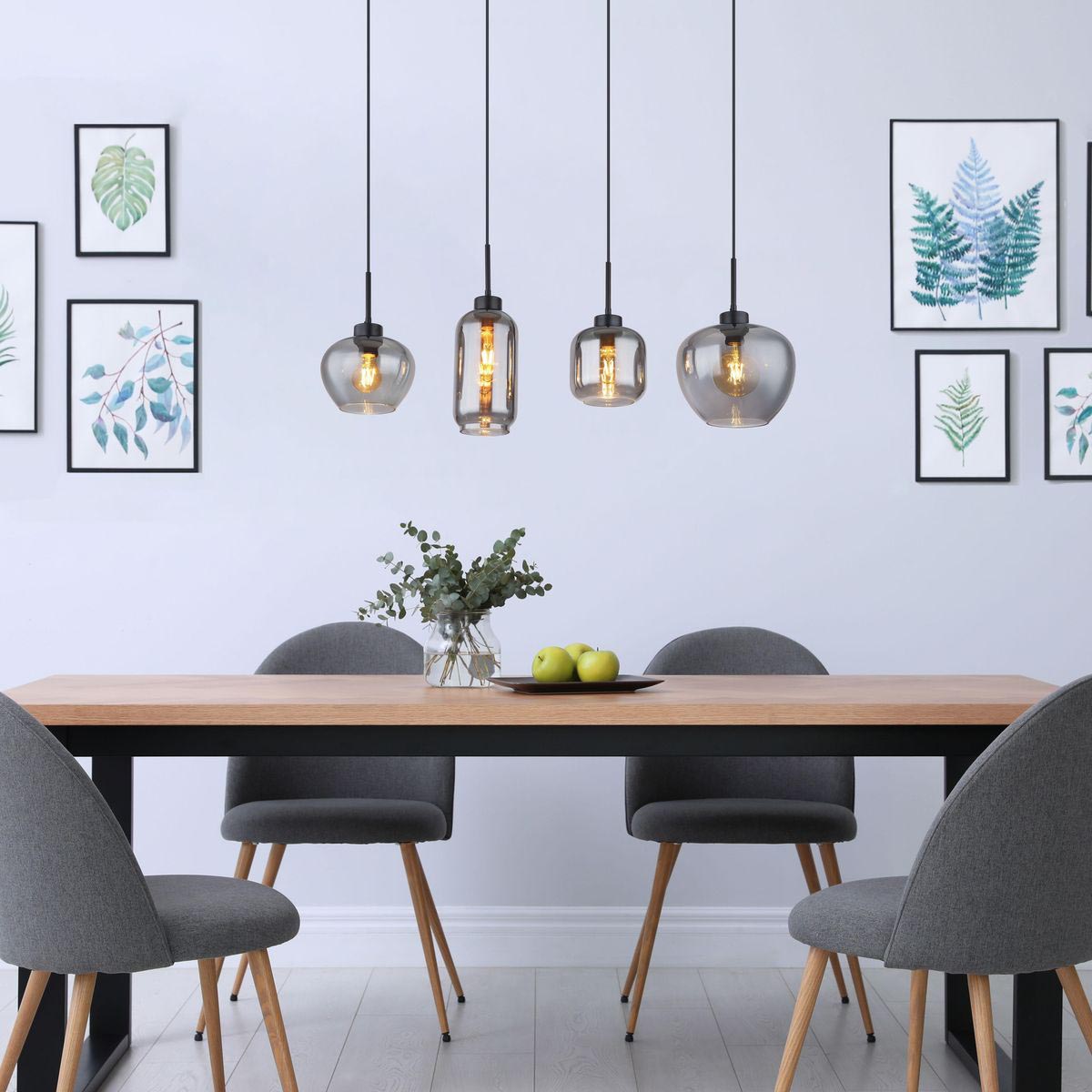 Pendelleuchte, Metall, Glas, Schwarz, Rauchfarbe, 100 cm x 24 cm