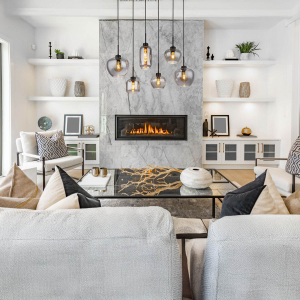 Pendelleuchte, Metall, Schwarz, Glas, Rauchfarbe, 6 Brennstellen, 87 cm x 43 cm