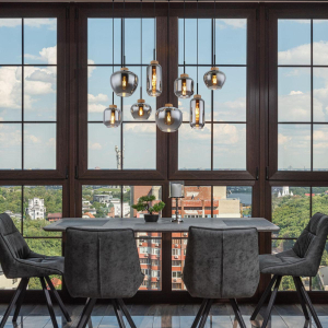 Pendelleuchten, Metall, Glas, Hanf, Schwarz, Rauchfarbe, 105 cm x 40 cm