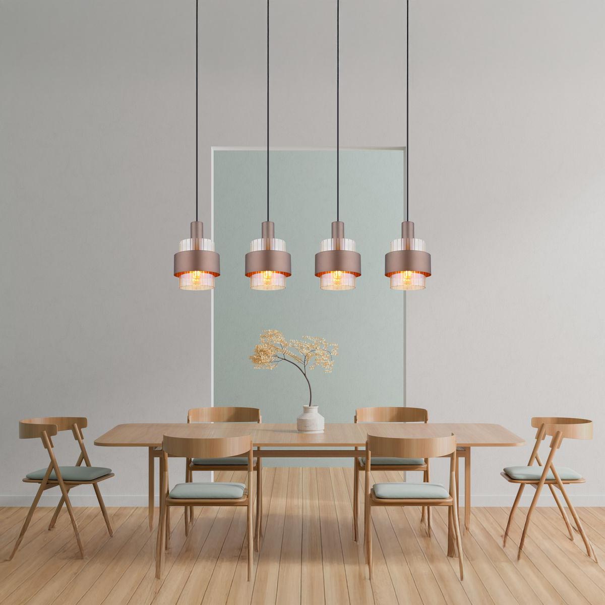 Pendelleuchte, Metall, Glas, Amber, Schwarz, 4 Brennstellen, 110 cm x 19 cm