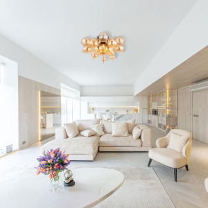 Deckenleuchte, Metall, Glas, Schwarz, Amber, Gold, Kugeln, 55 cm Ø