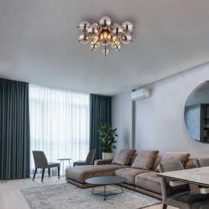 Deckenleuchte, Metall, Schwarz, Glas, Rauchfarbe, Kugeln, 55 cm Ø