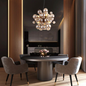 Pendelleuchte, Metall, Glaskugeln, Schwarz, Rauchfarbe, 55 cm Ø