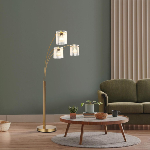 Stehleuchte, Metall, Gold, Glas, 3 Brennstellen, 180 cm Höhe