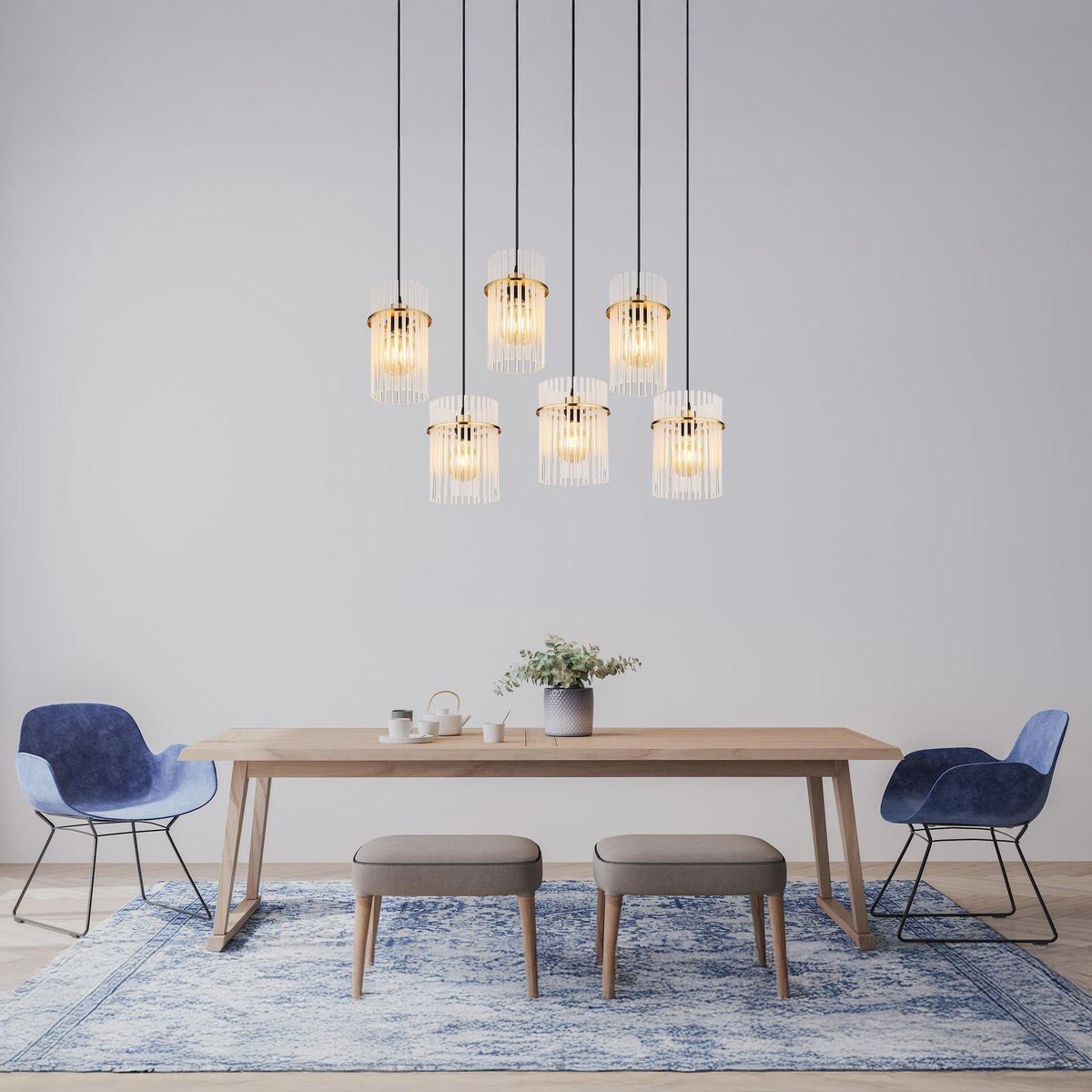 Pendelleuchte, Metall, Gold, Glas, 6 Brennstellen, 93 cm x 36 cm