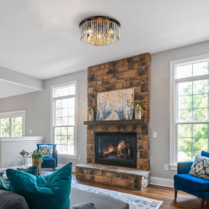 Deckenleuchte, Metall, Glas, Schwarz, Rauchfarbe, 50 cm Ø