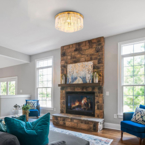 Deckenleuchte, Metall, Glasstäbe, Gold, 50 cm Ø