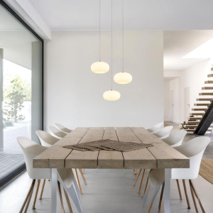 LED Pendelleuchte, Nickel, Glas, Opal, 3 Schirme, 150 cm Höhe