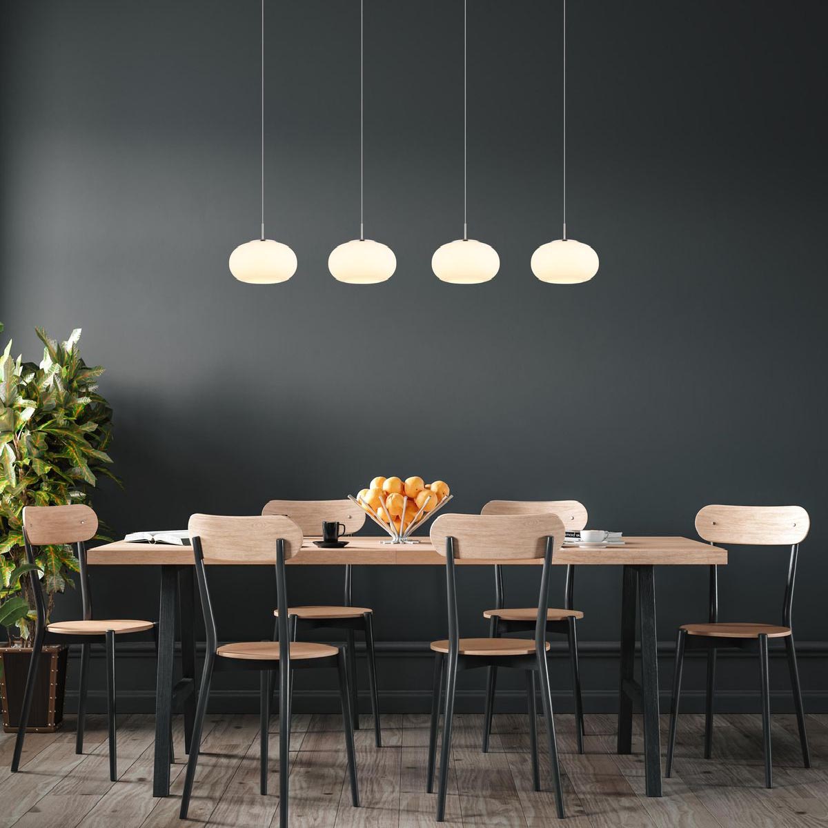 LED Pendelleuchten, Metall, Glas, Nickel, Opal, Höhe verstellbar, 110 cm x 20 cm