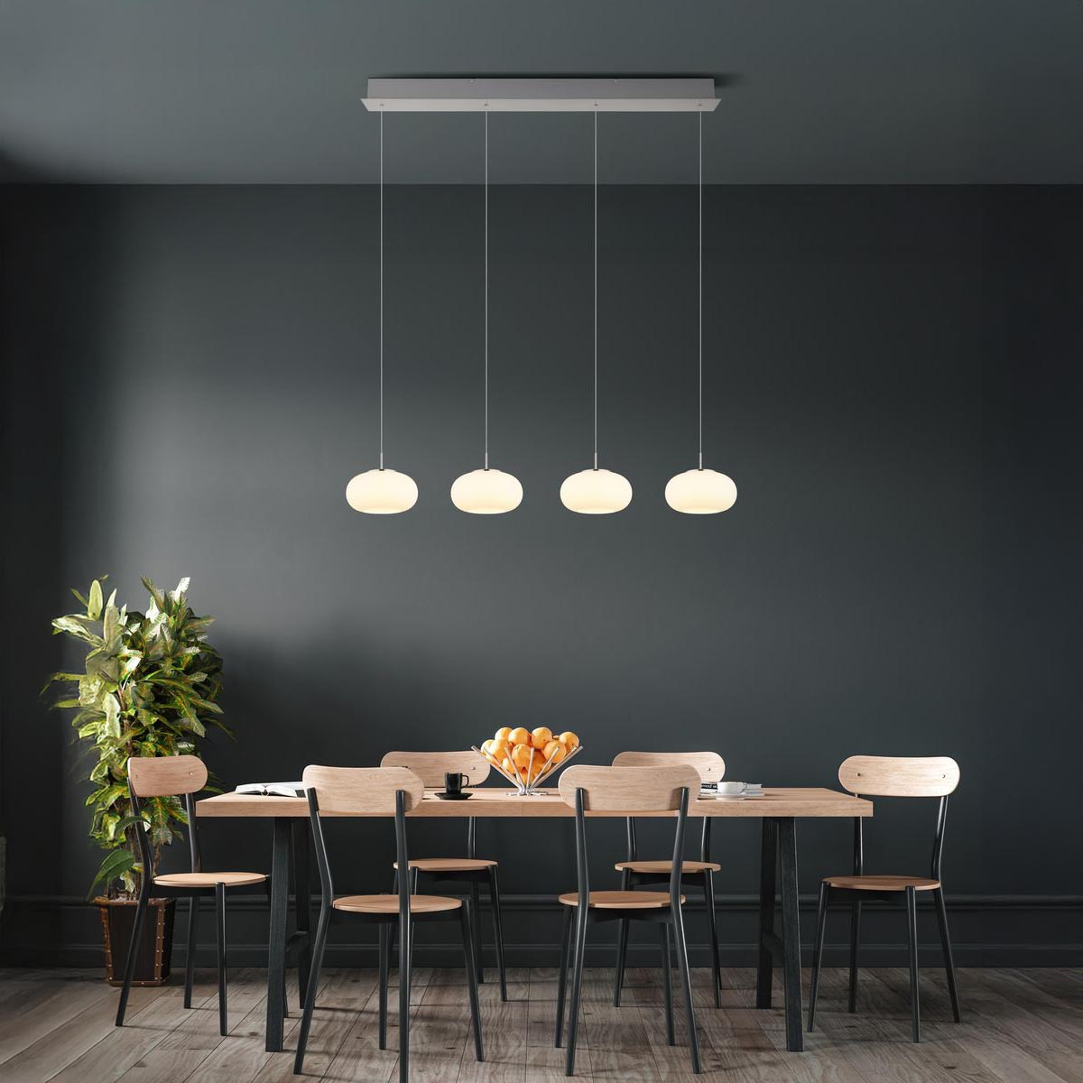 LED Pendelleuchten, Metall, Glas, Nickel, Opal, Höhe verstellbar, 110 cm x 20 cm