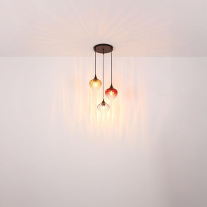 Pendelleuchte, Metall, Glas, Bunt, 3 Strahler, 45 cm Ø