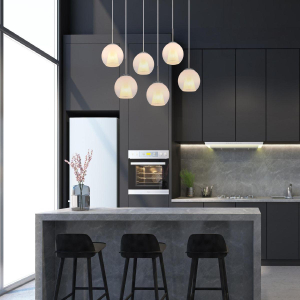 Pendelleuchte, Metall, Glas, Opal, Nickel, 6 Lichtquellen, 90 cm x 38 cm