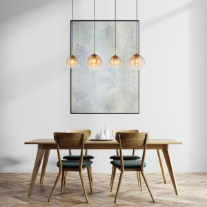 Pendelleuchte, Metall, Glas, Amber, Messing, Schwarz, 4 Brennstellen, 120 cm x 25 cm