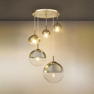 Pendelleuchte, Nickel, Rund Ø65 cm, 5 Brennstellen, 150 cm Höhe, Metall, LED geeignet, IP20, Stromsparend.