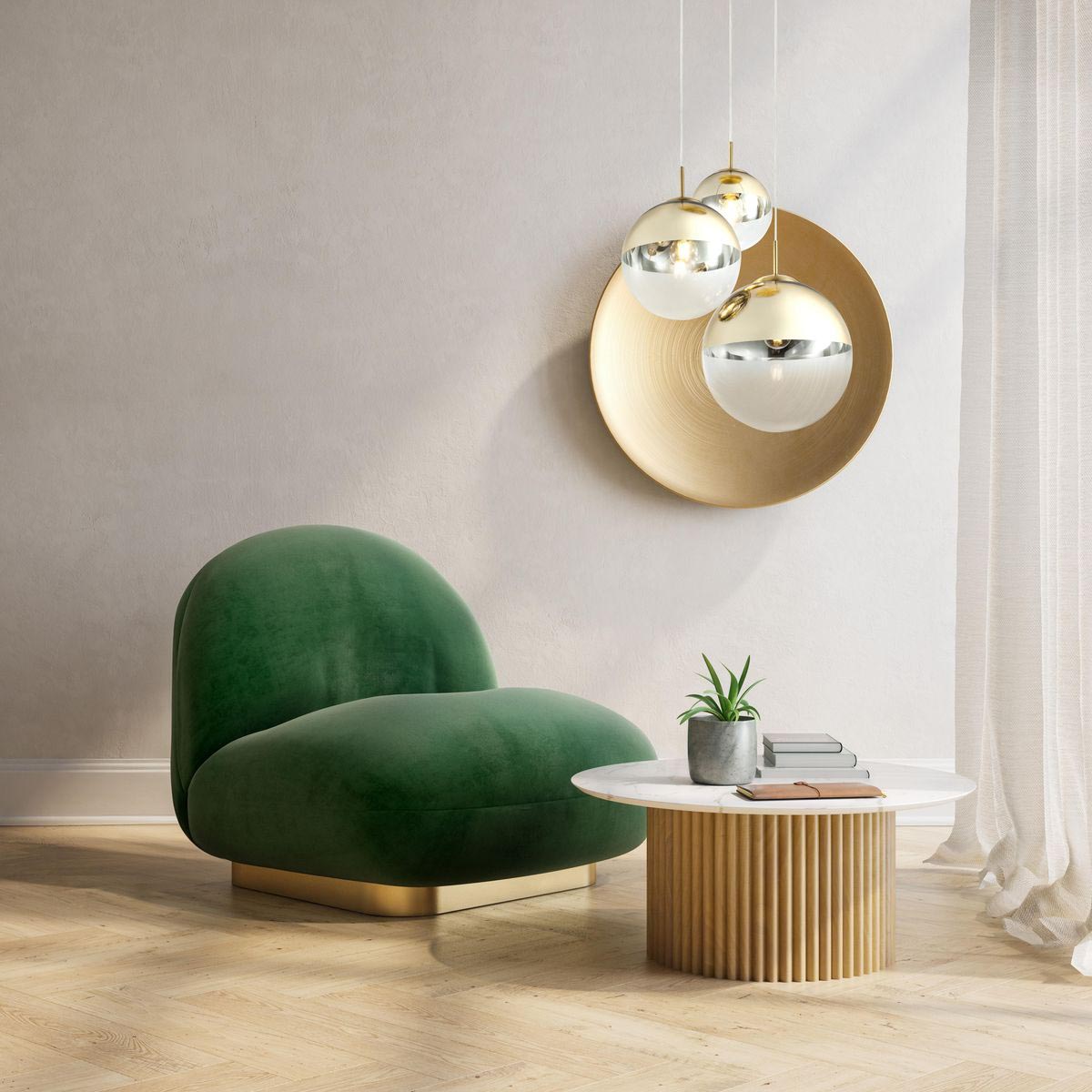 Pendelleuchte, Metall, Glas, Gold, Transparent, Kugeln, 51 cm Ø