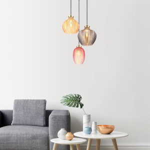 Pendelleuchte, Metall, Glas, Gold, Bunt, 3 Lichtquellen, 45 cm Ø