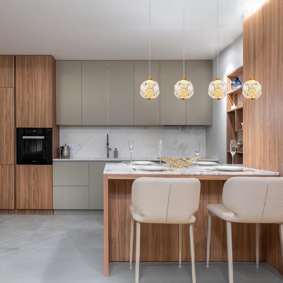 Suspensions LED, métal, cristaux K9, 4 spots, doré, 93 cm x 15 cm