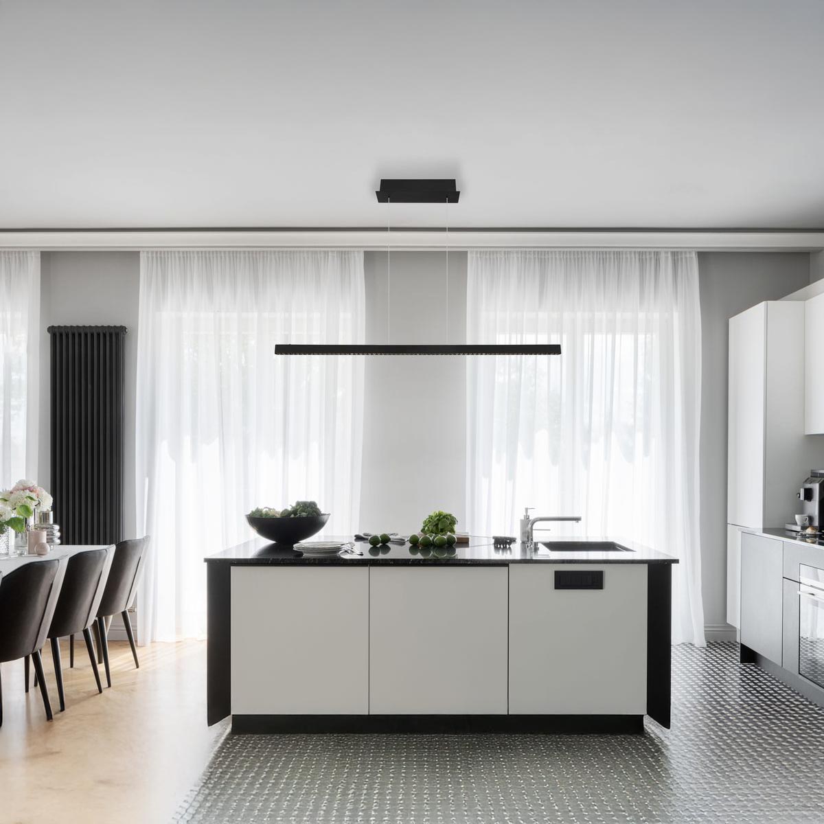 LED Pendelleuchte, Metall, Schwarz, Höhe verstellbar, Touch Dimmer, 120 cm x 9 cm