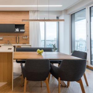 LED Pendelleuchte, Holz, Schwarz, Braun, Dimmer, Höhe verstellbar, 115 cm x 5 cm