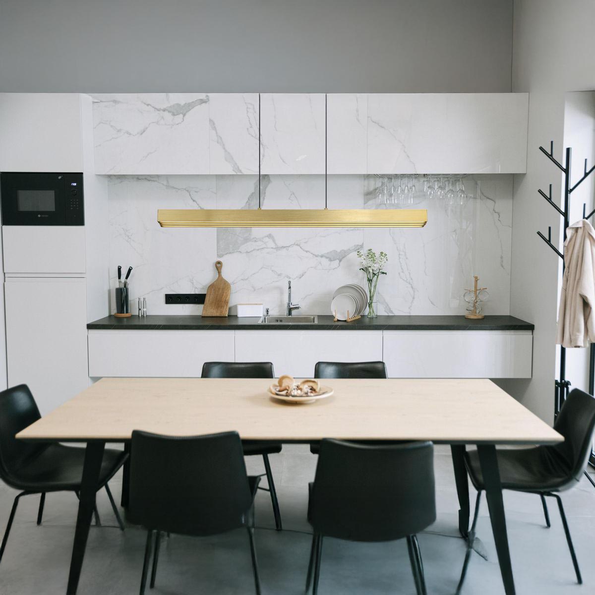 LED Pendelleuchte, Messing, Höhenverstellbar, CCT, Dimmer, Ausziehbar, 150 x 8 cm