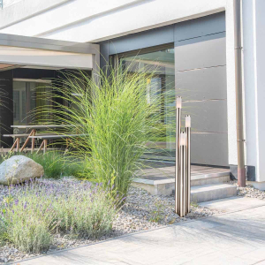 Aussen Stehleuchte, Edelstahl, Opal, IP44, 170 cm Höhe