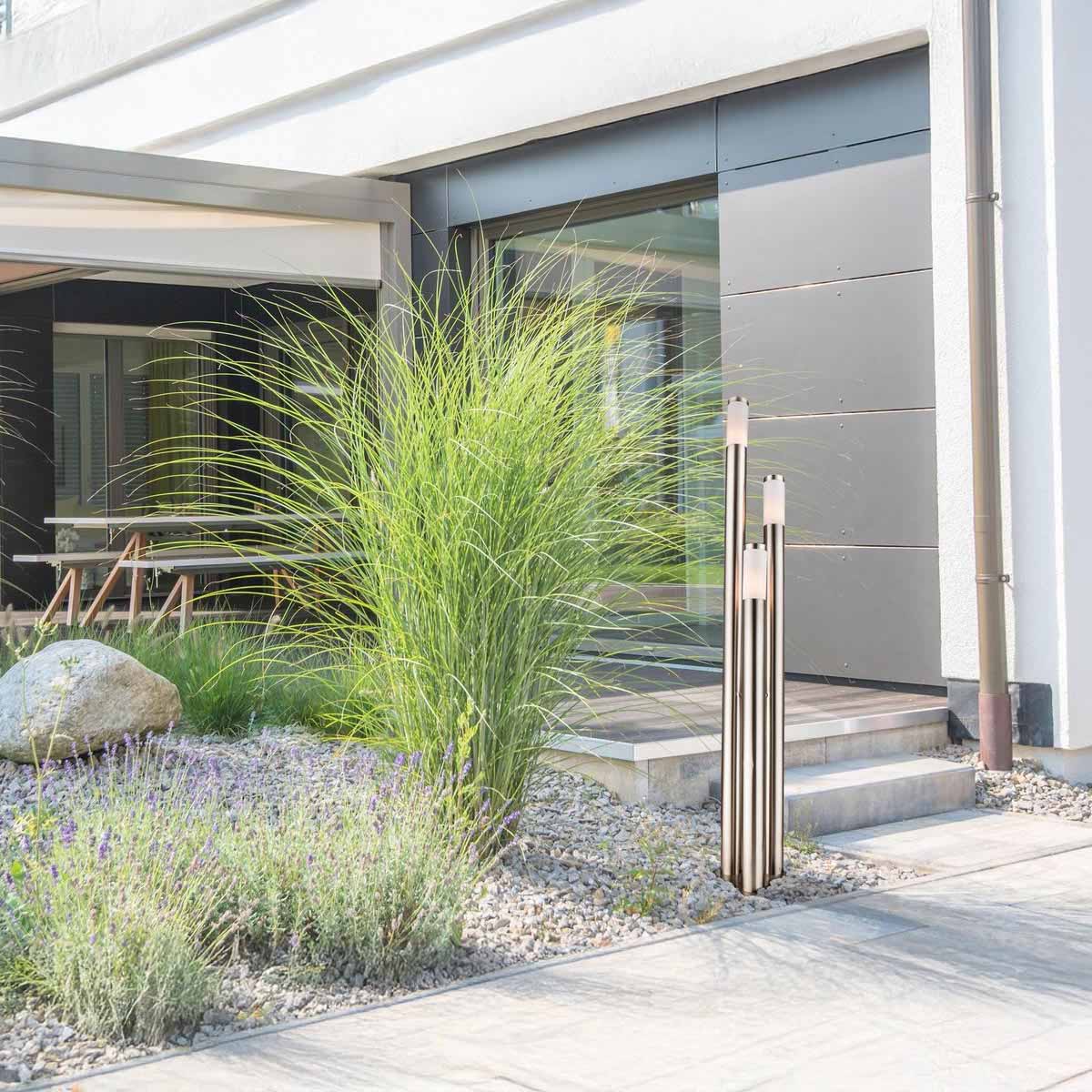 Aussen Stehleuchte, Edelstahl, Opal, IP44, 170 cm Höhe