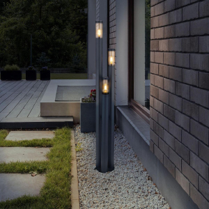 Aussen Stehleuchte, Edelstahl, Kunststoff, Schwarz, Rauchfarbe, IP44, 170 cm Höhe