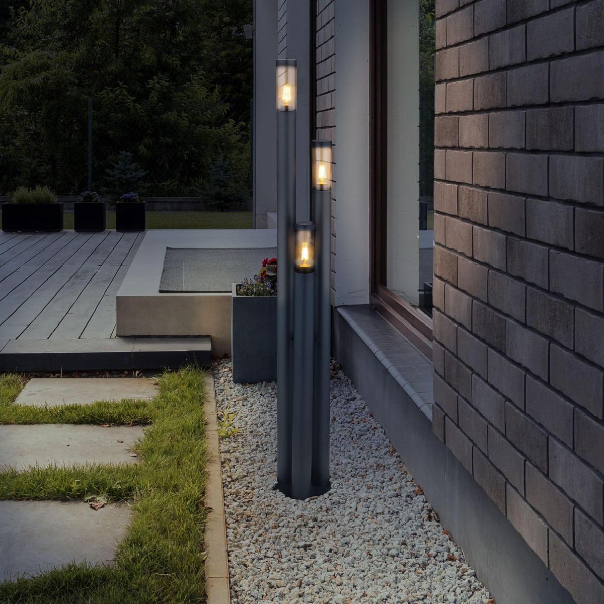 Aussen Stehleuchte, Edelstahl, Kunststoff, Schwarz, Rauchfarbe, IP44, 170 cm Höhe