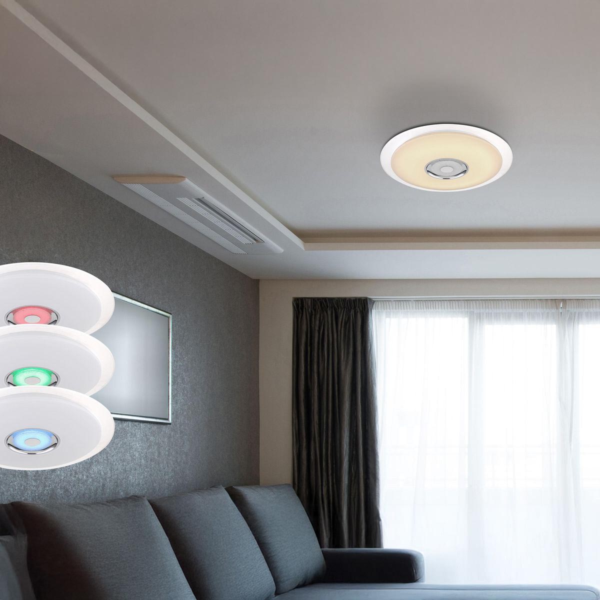 Plafonnier LED, métal, blanc, cristaux K5, RGB, CCT, variateur, 60 cm de diamètre