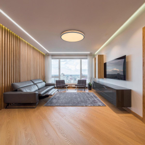 LED Deckenleuchte, Metall, Holzoptik, Timer, CCT, Dimmer, 60 cm Ø