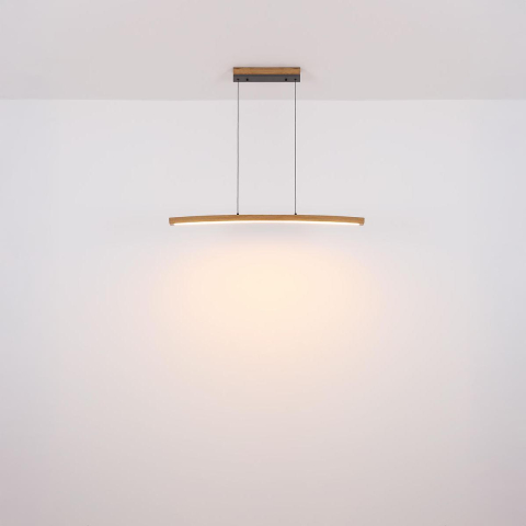LED Pendelleuchte, Holzoptik, CCT, Dimmer, Höhe verstellbar, 100 cm x 7 cm