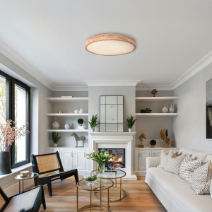 LED Deckenleuchte, Metall, Holzoptik, Timer, CCT, Dimmer, 60 cm Ø