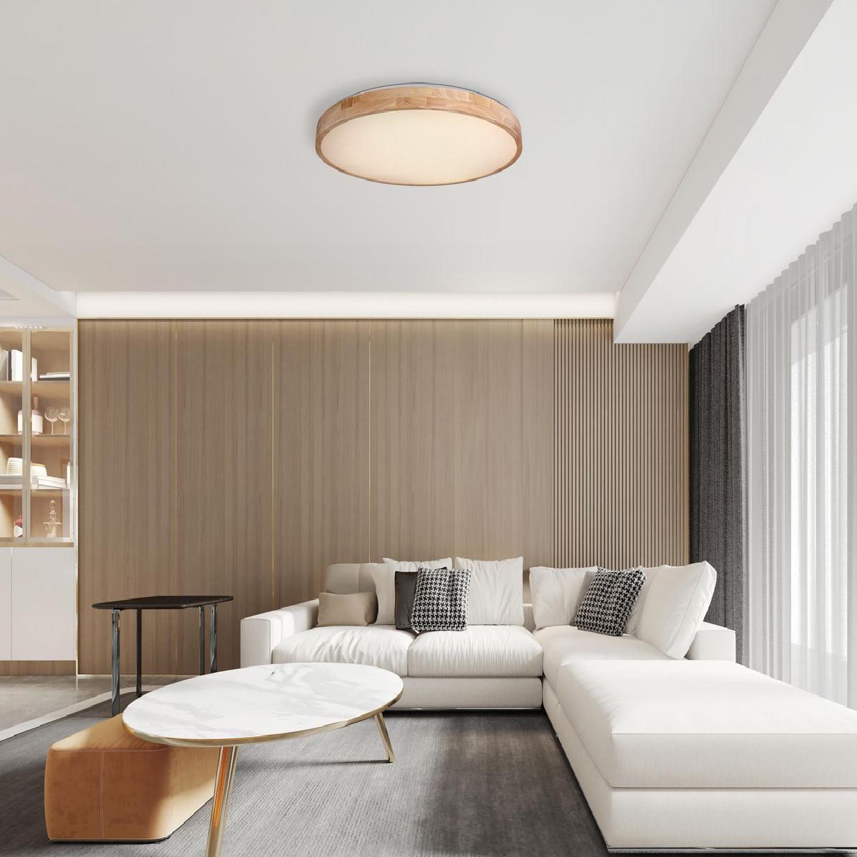 LED Deckenleuchte, Metall, Holzoptik, CCT, Dimmer, Fernbedienung, 80 cm Ø