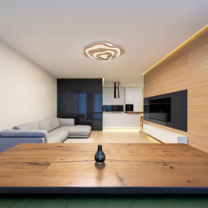 LED Deckenleuchte, Holz, Braun, Weiß, CCT, Dimmer, Fernbedienung, 58 cm x 50 cm