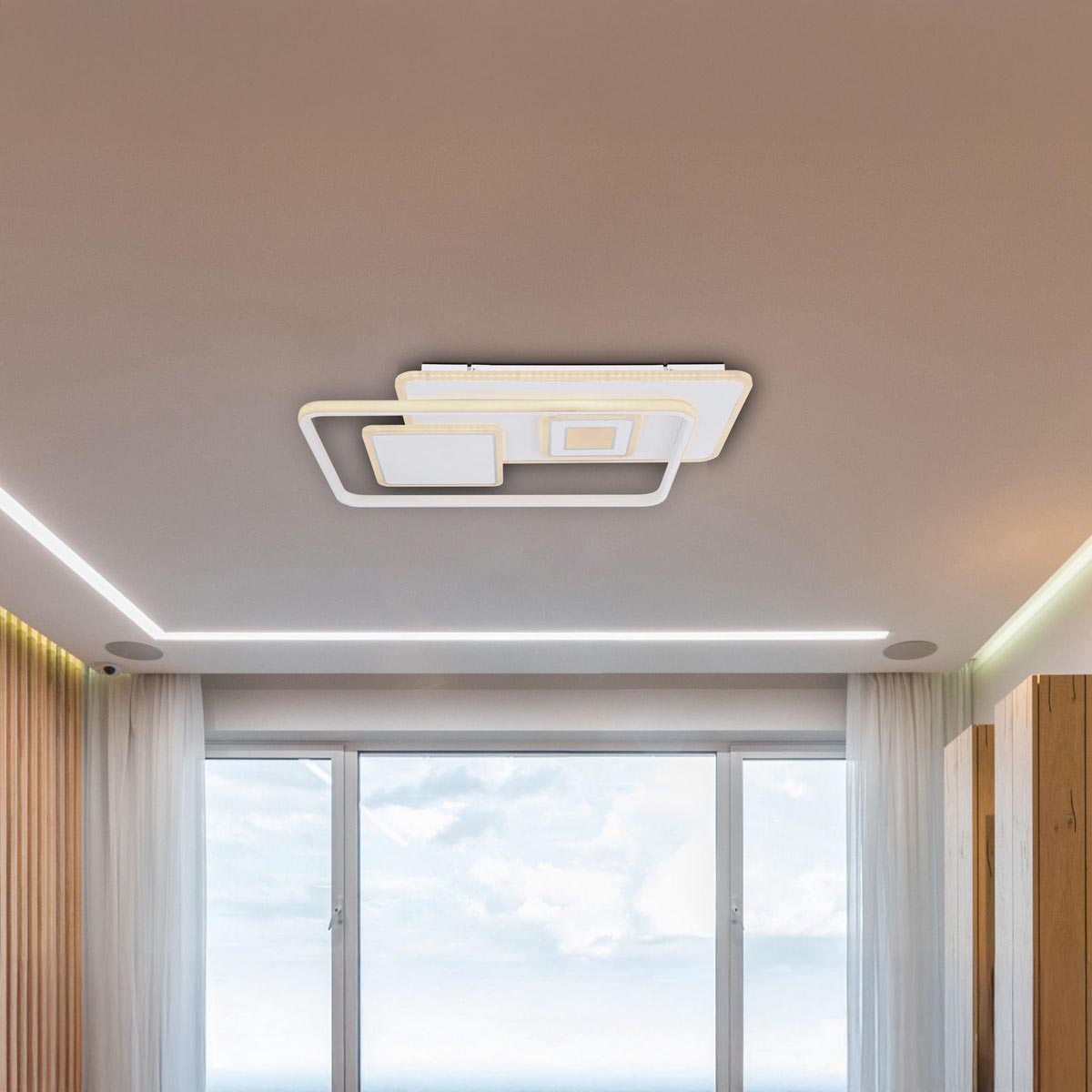 LED Deckenleuchte Metall, Weiß, CCT, Dimmer, Fernbedienung, 65 cm x 44 cm