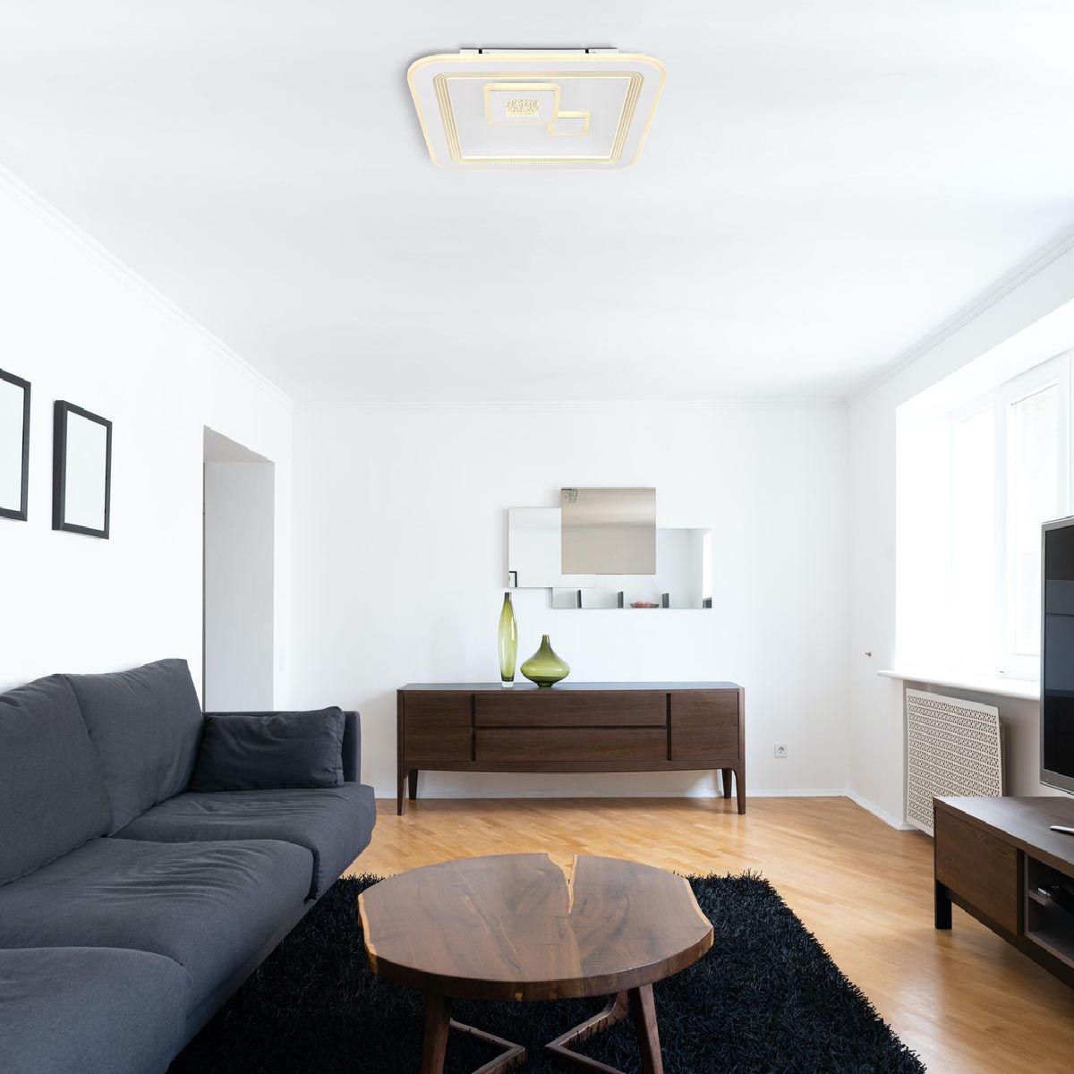 LED Deckenleuchte, Metall, Weiß, Fernbedienung, CCT, Dimmer, 47 cm x 47 cm