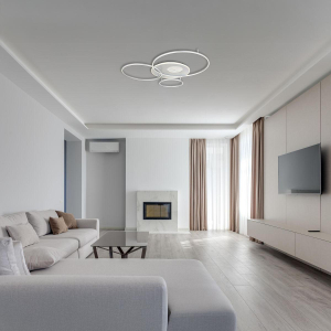 Plafonnier LED connecté, argenté, intensité variable, minuterie, télécommande, 126 cm x 105 cm