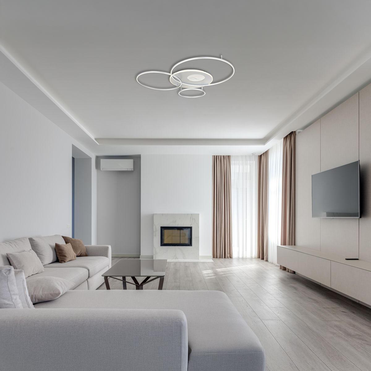 Plafonnier LED connecté, argenté, intensité variable, minuterie, télécommande, 126 cm x 105 cm