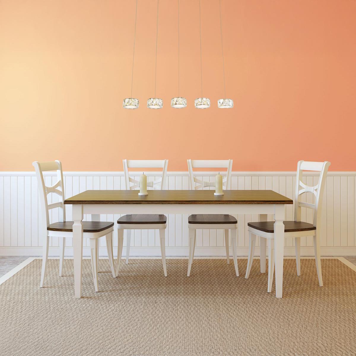 LED Pendelleuchte, Metall, Glaskristalle, 6 Lichtquellen, 82 cm x 16 cm