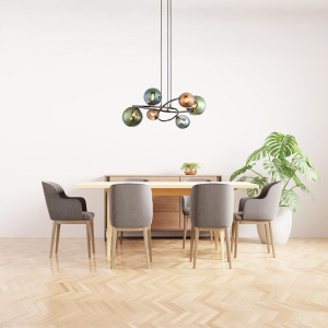 Pendelleuchte, LED, Metall, Glaskugeln, Grau, Grün, Petrol, Bronze, 65 cm Ø